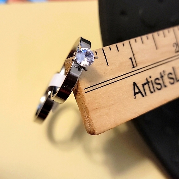 11 Sets New Stainless Steel Solitaire Cut Cubic Zirconia Wedding Ring & Band - Picture 4 of 5